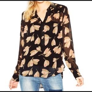 Women's Black Semi-Sheer Floral-Print Shirt